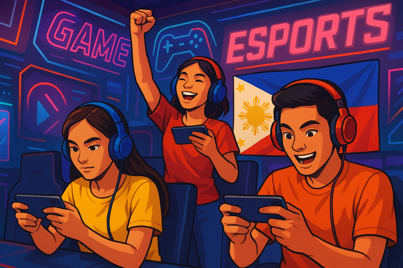 Filipino gamers enjoying mobile esports gaming