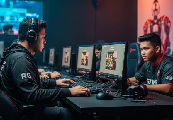 Gamer streaming on TikTok in the Philippines with vibrant neon visuals.