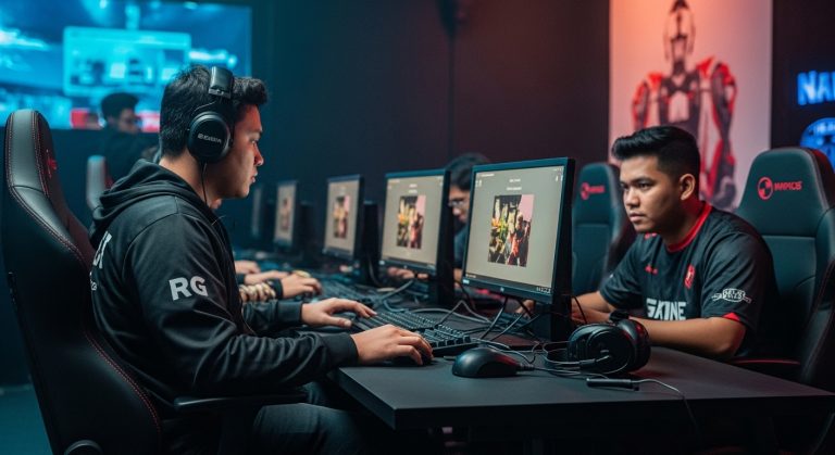 Gamer streaming on TikTok in the Philippines with vibrant neon visuals.