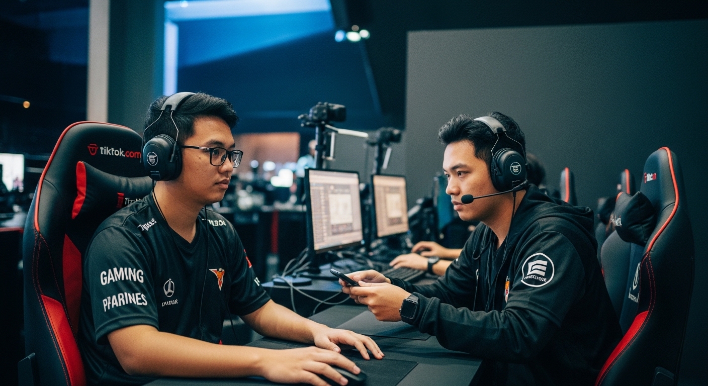 Gamer streaming on TikTok in the Philippines with vibrant neon visuals.