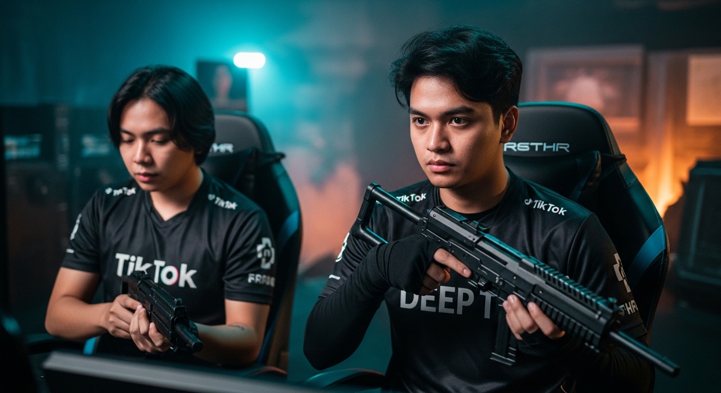 Editorial illustration of TikTok gaming content in the Philippines.