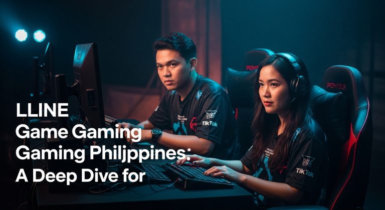 Filipino gamer streaming on a smartphone with TikTok icons and neon gaming visuals
