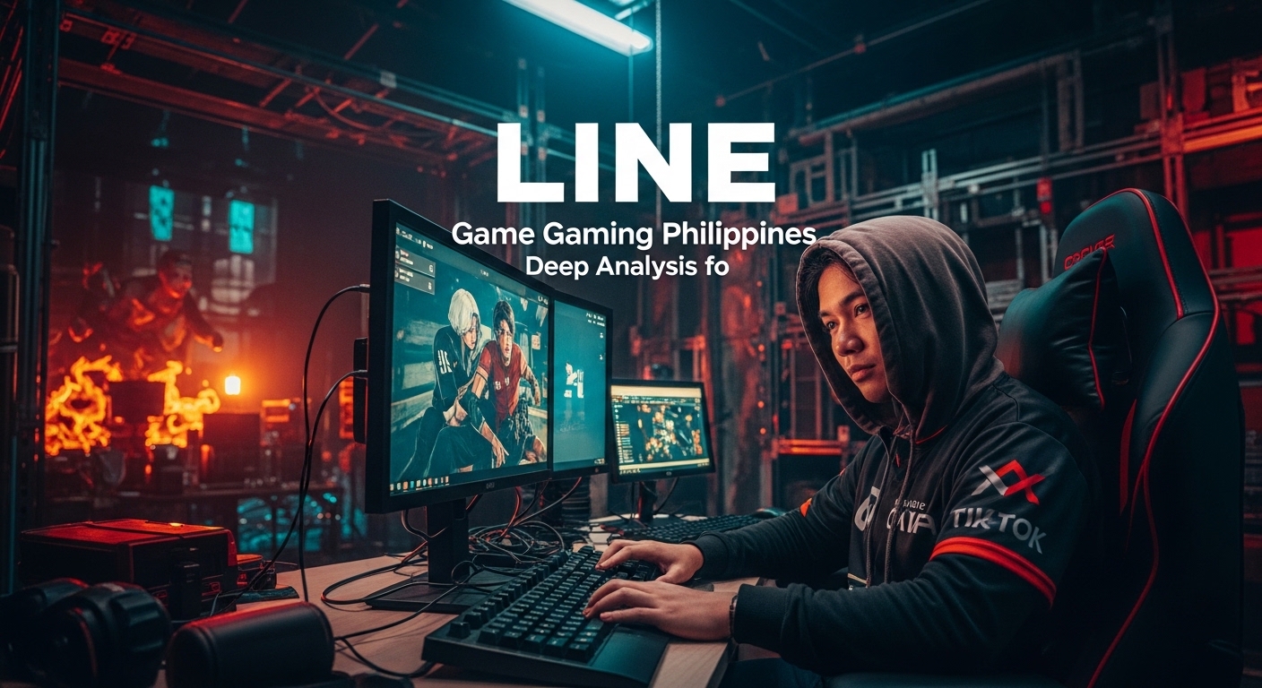 Filipino gamer streaming on a smartphone with TikTok interface and neon city lights in the background.