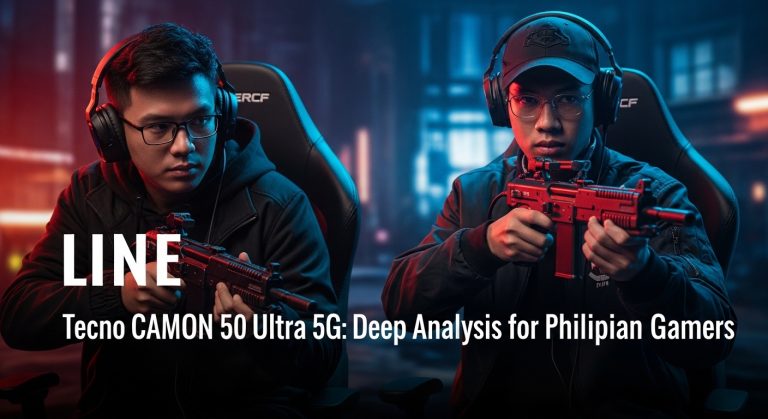 Concept render of Tecno CAMON 50 Ultra 5G in a gamer setup with Philippine city lights.