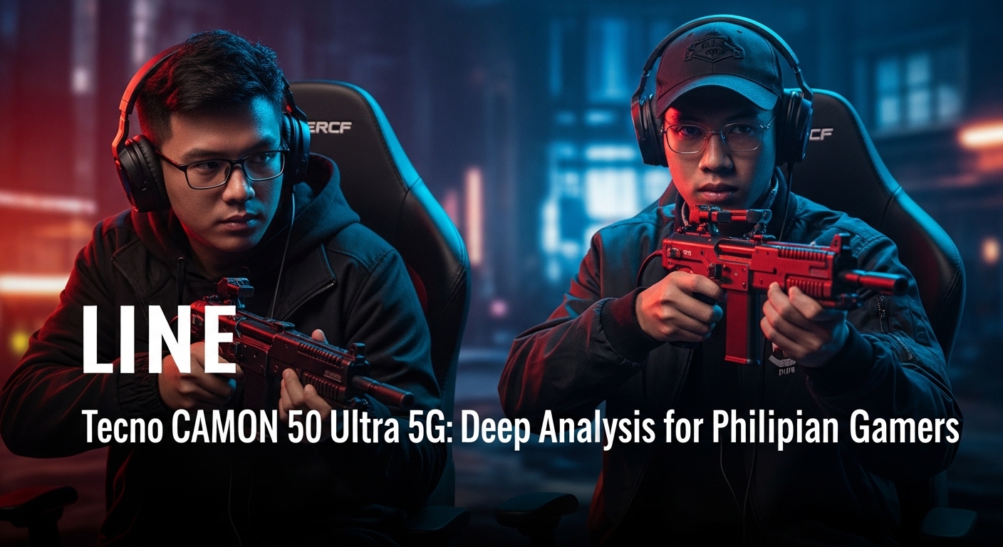 Concept render of Tecno CAMON 50 Ultra 5G in a gamer setup with Philippine city lights.