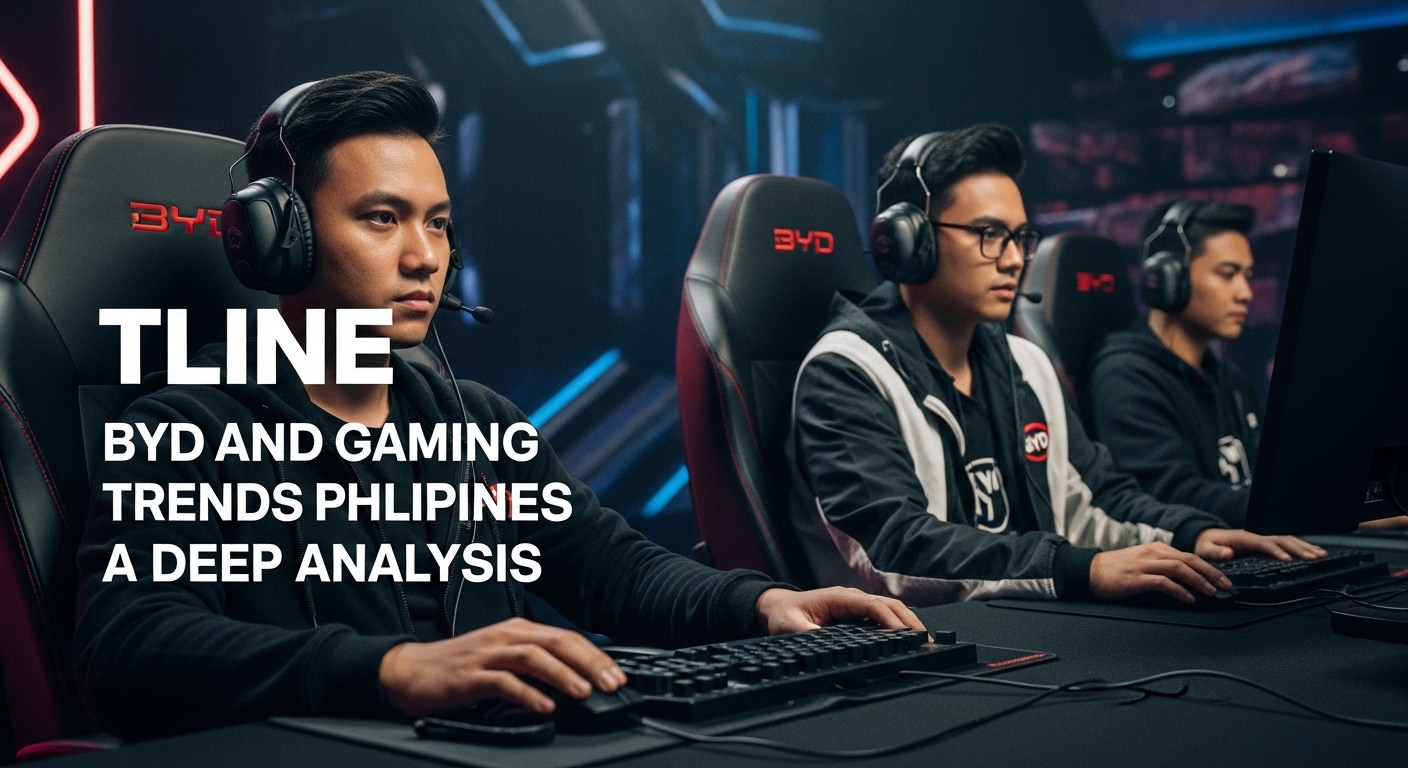 Neon-lit cityscape of the Philippines featuring a BYD EV and gaming imagery.