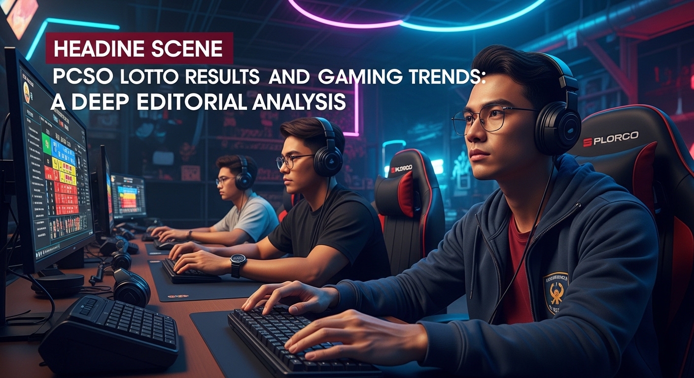 Graphic depicting pcso lotto results and gaming discussions in the Philippines for a newsroom audience.